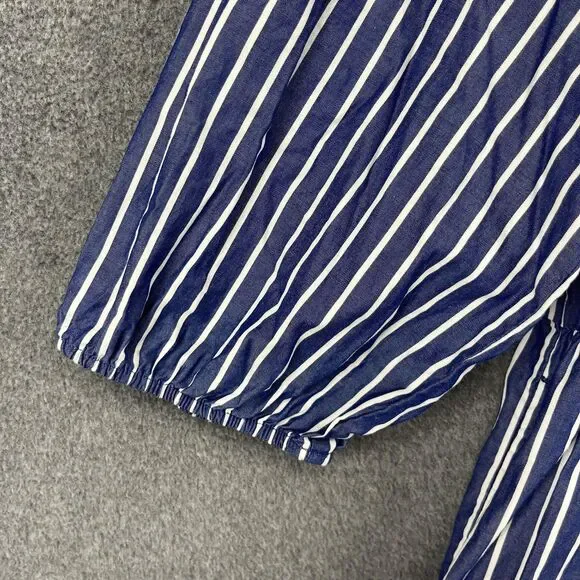 GAP Shirt Dress Womens Large Blue Striped Button Front Tiered Cotton Pockets - Picture 5 of 16